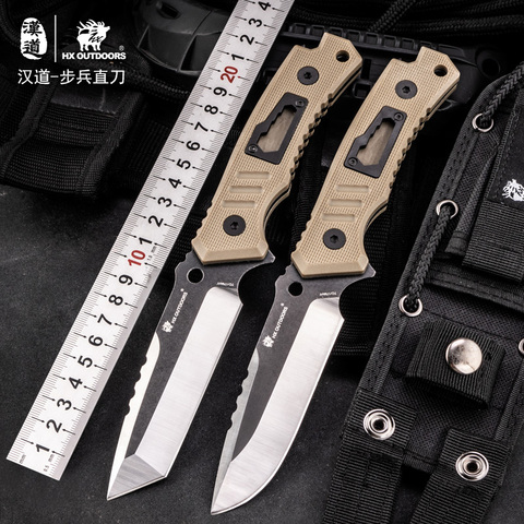 HX-cuchillo táctico recto para exteriores cuchillo de supervivencia al aire libre con mango G10, hoja 7CR14MOV, cuchillo multifuncional para acampar ► Foto 1/6