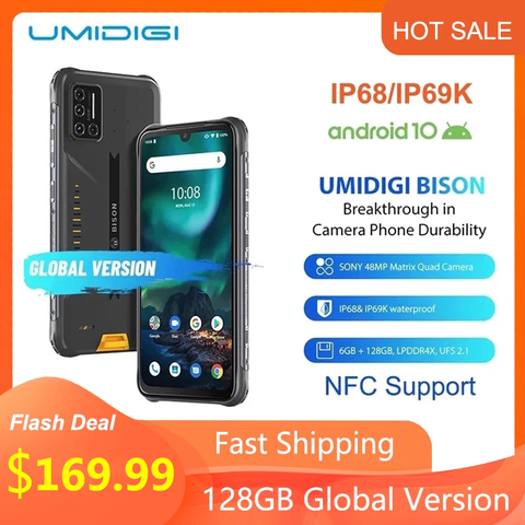 Umidigi-teléfono inteligente BISON IP68/IP69K, teléfono resistente al agua, Quad Cámara matricial de 48MP, pantalla FHD de 6,3 pulgadas, 6GB RAM, 128GB rom, Android 10, soporta NFC ► Foto 1/6