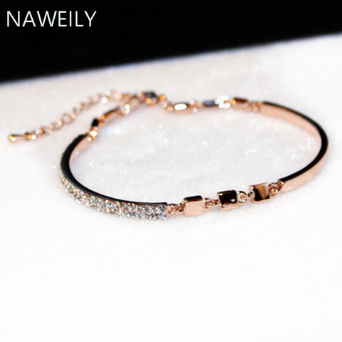 NAWEILY-pulsera con abalorio de cristal brillante para mujer, brazaletes de gemelos de Color plateado dorado, joyería de lujo, brazaletes de circón CZ ► Foto 1/6