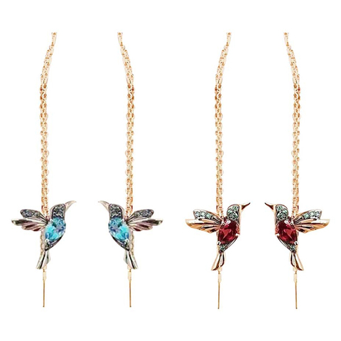 Pendientes largos con colgantes de colibrí para mujer y niña, aretes largos con borlas de cristal, a la moda novedosa, venta al por mayor ► Foto 1/6