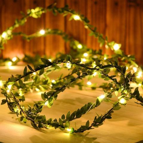 2M/3M/5M/10M de hoja verde Garland Cadena de luces LED de cobre Flexible Artificial de luces de vid para Navidad decoración del banquete de boda ► Foto 1/6