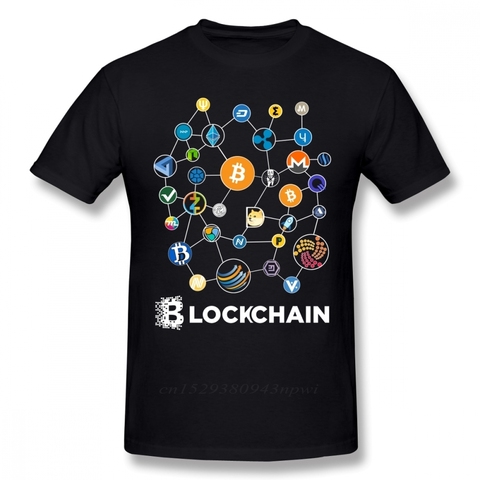 Blockchain-Camiseta con criptomoneda para hombre, playera Popular de BitCoin, Litecoin, Ripple, Ethereum, regalo de Navidad, tela de algodón ► Foto 1/4