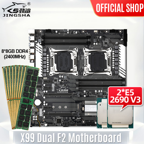 Placa base X99 Dual F2, Combo con procesador Intel XEON E5 2696 V4, 2 y 8x16GB DDR4, 2400Mhz, ECC Reg, Kit de memoria NVME USB 3,0 ► Foto 1/5