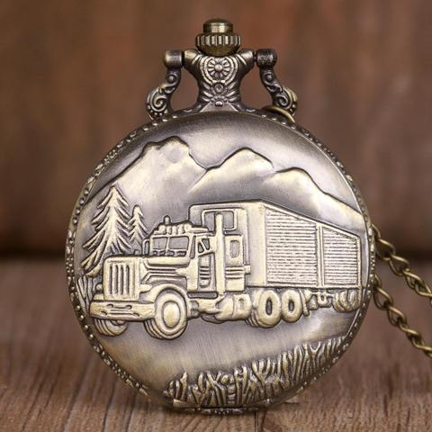 Reloj de bolsillo con cadena para camión y coche, reloj de bolsillo con cadena, estilo Retro, bronce, TD2042 ► Foto 1/4