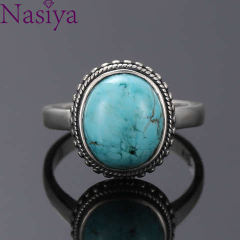 Nasiya-Anillo de Plata de Ley 925 con Turquesa ovalada, joyería fina, para mujeres y niñas ► Foto 1/4