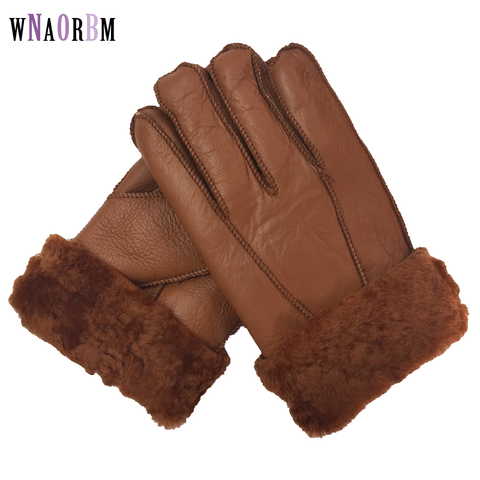 Guantes Térmicos de piel de oveja auténtica para hombre, guantes de invierno cálidos, piel de cabra, Cachemira, cuero Real, para nieve, Manual, nuevos ► Foto 1/6