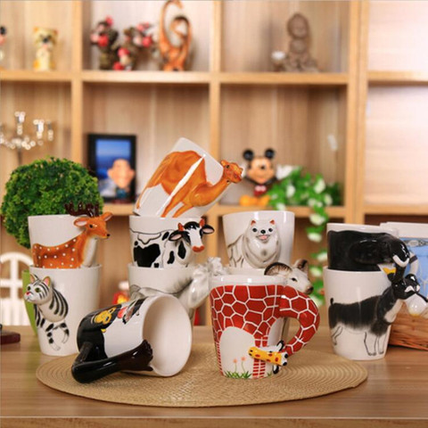 CFen A's Taza de Café de Cerámica taza de té de la leche 3D forma de animal taza de animales pintados A mano, regalos de cumpleaños ► Foto 1/6