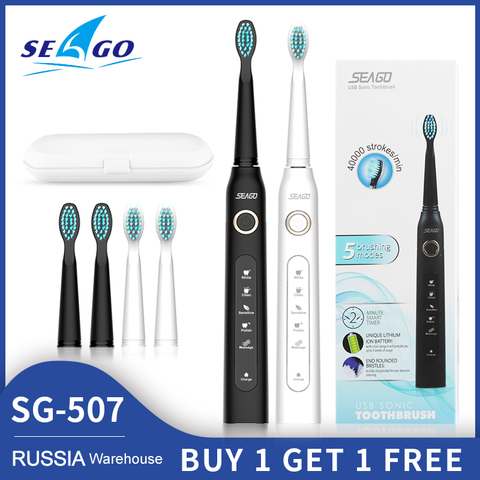 SEAGO-cepillo de dientes eléctrico recargable, compra uno y obtén 1, reemplazo de cabeza de cepillo de dientes sónico de viaje gratis, el mejor regalo saludable ► Foto 1/6