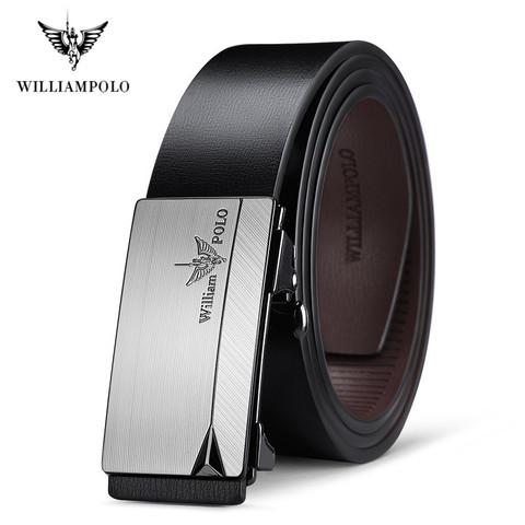 WilliamPOLO de marca de lujo hombre cinturones de cuero para hombres de alta calidad de moda negro cinturones con hebilla automática ► Foto 1/6