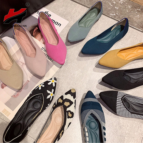 NAN JIU MOUNTAIN-zapatos de punto para mujer, calzado único de moda, puntiagudos, suela plana, cómodos, de talla grande 43, otoño 2022 ► Foto 1/4