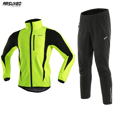 ARSUXEO-Conjunto de chaquetas de ciclismo para hombre, ropa deportiva térmica de lana a prueba de viento y agua para ciclismo de montaña ► Foto 1/6