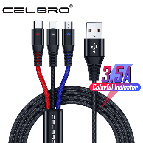 Cable Micro USB cargador Micro USB 3 en 1 Tipo C Cable Micro USB tipo C LED Universal de carga de teléfono móvil cable de alambre para Samsung Xiaomi ► Foto 1/6