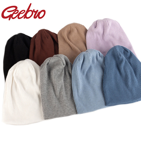 Geebro-Gorros holgados elásticos acanalados para hombre, Gorros holgados de punto a rayas, Gorros cálidos, para invierno y otoño ► Foto 1/6