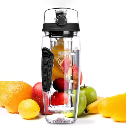 Botella de agua de Infusor de fruta 1000ml agua libre de bpa + botellas botella de gimnasio reutilizable tapa superior de la bebida regalo de viaje artículos para adultos ► Foto 1/6