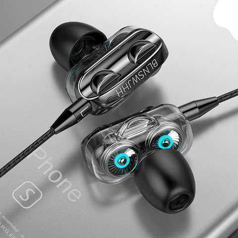 Auriculares estéreo de doble unidad con cable, cascos internos universales con graves potentes, deportivos, para videojuegos, con micrófono para teléfono ► Foto 1/6