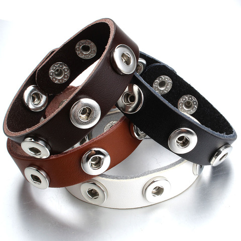 Nuevo encaje joyería con botón a presión relojes pulsera de 12mm pulseras tres botón brazalete de cuero para los hombres y las mujeres ► Foto 1/6