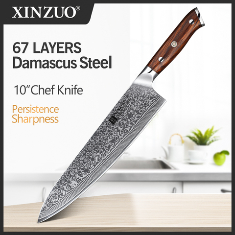 XINZUO 10 pulgadas Chef cuchillo japonés Damasco cuchillos de cocina de acero inoxidable profesional Gyutou cuchillo de lujo Rosa mango de madera ► Foto 1/6