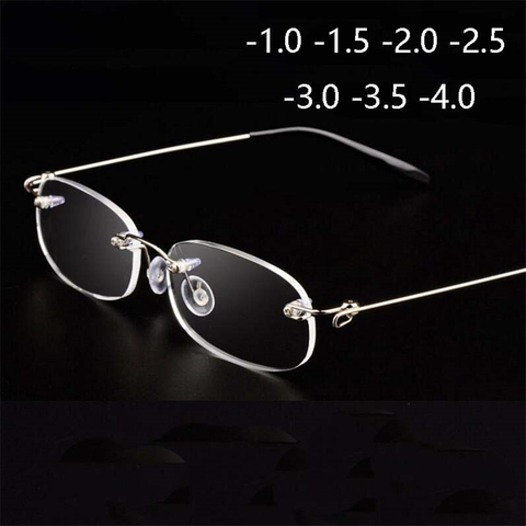 Gafas de miopía con marco de Metal sin montura para hombre y mujer, anteojos para miopía ultralivianos en caja, gafas para hombre y mujer-1,0-1,5-2-2,5-3-3,5-4,0 ► Foto 1/6