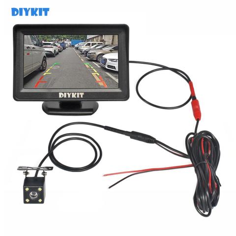 DIYKIT-Monitor de espejo para coche, 4,3 pulgadas, vista trasera, marcha atrás, cámara LED, sistema de estacionamiento de vídeo, fácil instalación ► Foto 1/6