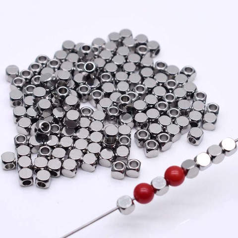 50 uds, 2, 3, 4, 5, 6mm perlas de acero inoxidable de Metal hipoalergénico Faceted Square cuentas espaciadoras sueltas para la fabricación de la joyería ► Foto 1/3
