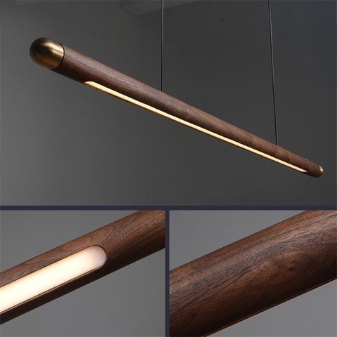 Lámparas colgantes de madera de nogal negro para mesa de comedor, tira simple, accesorio de cocina, candelabro de iluminación de interior ► Foto 1/6