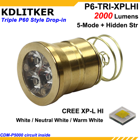 KDLITKER-P6-TRI Triple Cree XP-L HI, 2000 lúmenes, 3V-9V, 6 modos, P60, módulo de gota (Dia. 26,5mm) ► Foto 1/6