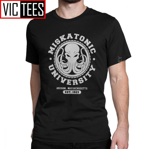 Camiseta de la Universidad miskatónica para hombre, camisa de cuello redondo con llamada de Cthulhu, Cthulu, Lovecraft, de algodón, talla grande, novedad ► Foto 1/6