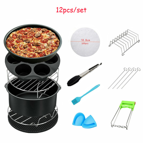 Juego de 12 unidades de accesorios para freidora de aire, 7/8 pulgadas, 3,7-QT, cesta para hornear, Pizza, plato, olla, cocina ► Foto 1/6