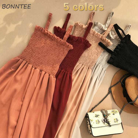 Vestidos de ocio con tirantes finos para Mujer, ropa de calle de estilo coreano sin mangas con volantes, 5 colores, moda Ulzzang ► Foto 1/6