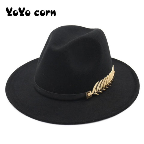 YOYOCORN Fedoras-sombreros de ala grande para mujer, estilo británico, Vintage, sombreros para ceremonia, señora, visera plana, sombreros de fieltro para mujer para Otoño e Invierno ► Foto 1/6