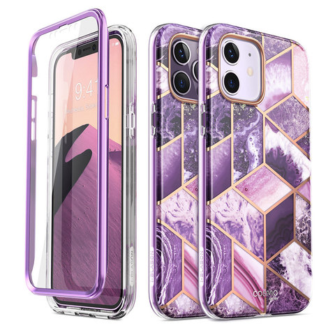 Funda protectora para iPhone 12 Pro, carcasa completa de mármol brillante con Protector de pantalla incorporado, 6,1 