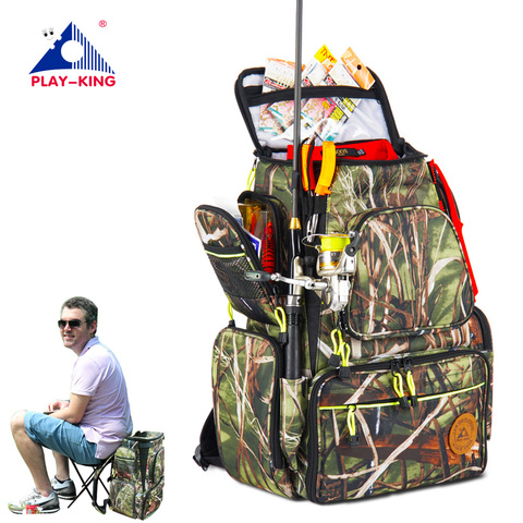 Playking, mochila de pesca con silla, bolsa de pesca impermeable, señuelos, carrete, aparejos de pesca, bolsa de almacenamiento, cajas de aparejos de pesca ► Foto 1/6