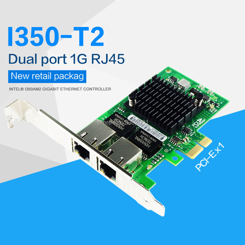 Intel I350AM2 Chip PCI-E X1 RJ45 escritorio puerto Dual Lan Gigabit Ethernet 10/100/1000Mbps tarjeta de interfaz de red para I350-T2 ► Foto 1/4