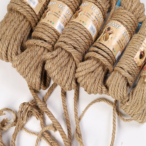 Cuerda de cáñamo de cuerda trenzada para Yute Natural, cordón macramé artesanal, decoración hecha a mano, rascador de mascotas de 4mm-12mm, 10M ► Foto 1/6