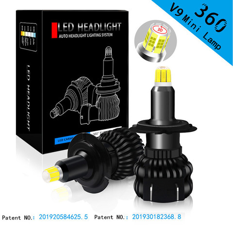 V9 3D mini diodos lámpara de coches h7 led 360 grado H1 LED H8 H11 9005 HB3 HB4 9012 HIR2 h3 CANBUS bombillas de faro delantero de coche 60W 16000LM ► Foto 1/6