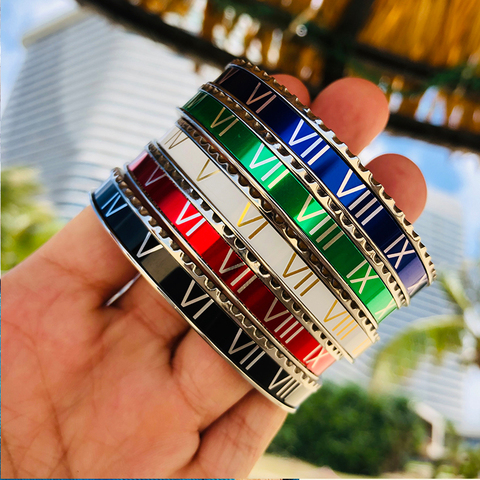 Pulsera de lujo para hombre, accesorios de reloj, brazalete abierto a juego de Color, brazalete de acero sin Número Romano ► Foto 1/6