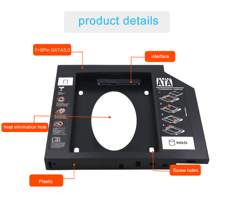 TISHRIC 9,5mm/12,7mm HDD Caddy de SATA 3,0 Universal Optibay Funda de disco duro de 2,5 