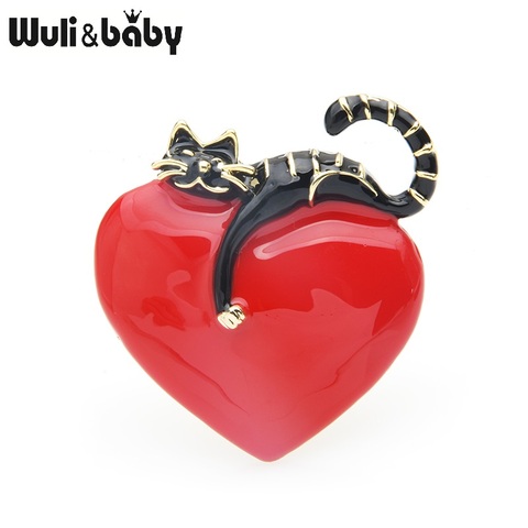 Wuli & baby-broches de gato para amantes, corazón esmaltado Original, regalo de boda, joyería, broche, regalo de Año Nuevo de Navidad, 2022 ► Foto 1/5