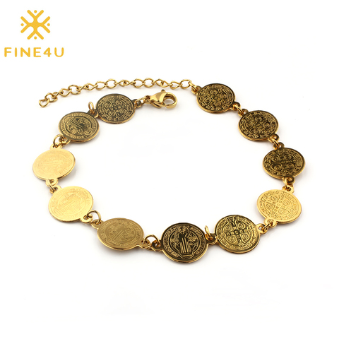 FINE4U-pulsera con colgante de medalla de protección contra el mal de San Benito, accesorio de joyería ► Foto 1/6