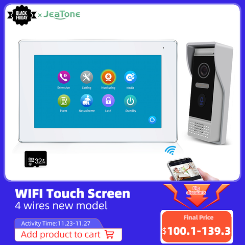 Jeatone-videoportero inteligente para el hogar, Monitor interior de 7 pulgadas con WIFI, 4 cables, timbre con detección de movimiento y cámara, para exteriores, Tuya ► Foto 1/6