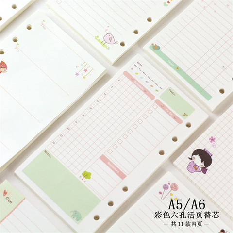 Hojas sueltas Kawaii A5 A6, recambio de papel, carpeta en espiral, índice Página interior Agenda diaria mensual semanal, 45 hojas ► Foto 1/6