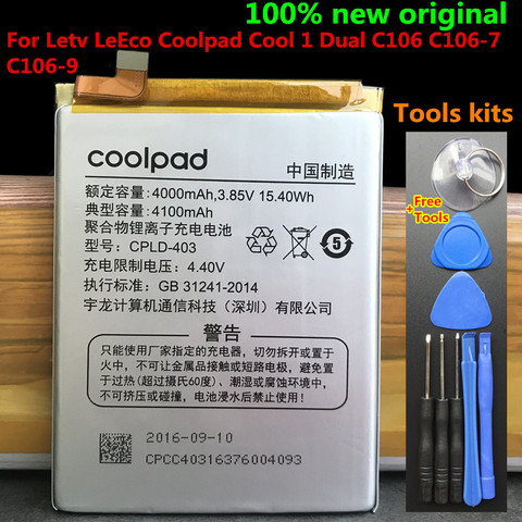 Batería de 100% de alta calidad para LeEco Coolpad Cool1 Cool 1 Dual C106 CPLD-403, 4100mAh, C106-7, nuevo, C106-9 ► Foto 1/4