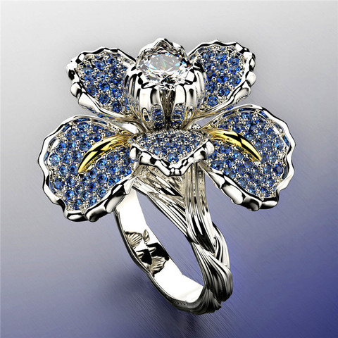 Anillo Milangirl de lujo para mujer, blanco, azul, flor, cristal circón, anillo de compromiso, anillos elegantes para mujer ► Foto 1/6