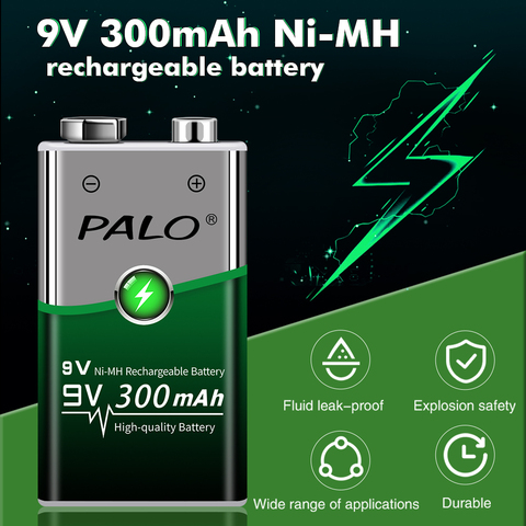 PALO-batería recargable de 9V 6f22, 300mAh, 9V, NiMH, baja autodescarga, para juguetes ► Foto 1/6