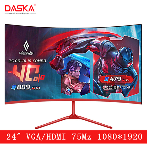 DASKA-Monitor LCD curvo de 24 pulgadas para videojuegos, pantalla Led de 24 pulgadas para juegos de competición, Hdd completo, entrada de 2ms, soporte HDMI/VGA ► Foto 1/6