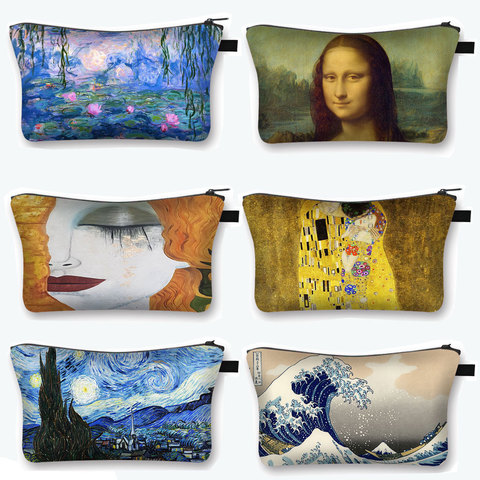 Bolsa de cosméticos con diseño de noche estrellada para mujer, estuche de maquillaje con diseño de noche estrellada, beso, lirio de agua, Van Gogh, Gustav, Klimt, Monet ► Foto 1/6