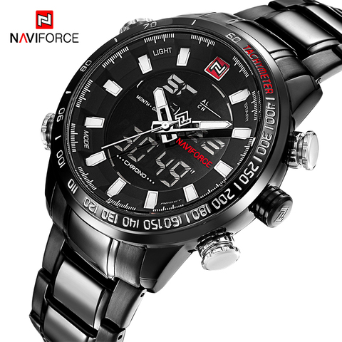 Marca NAVIFORCE hombres moda militar relojes de cuarzo de acero pantalla Dual Relojes LED resistente al agua reloj Relogio Masculino ► Foto 1/6