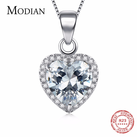 Modian-Colgante de corazón de plata de ley 2022 para mujer, joyería clásica de cadena de boda de circonita transparente, 925 ► Foto 1/6