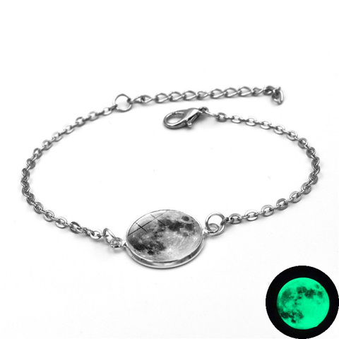 Pulsera de dijes brillantes en la oscuridad cabujón de cristal Luna gris joyería luminosa Cadena de plata pulseras de eslabones para mujer chica regalo ► Foto 1/6