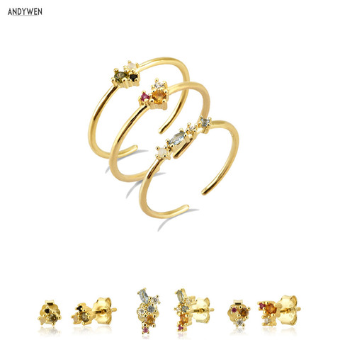 ANDYWEN-anillos de plata de ley 925 con tres circonitas de colores, joyería de lujo, círculo Delgado, arcoíris, colección de verano, para fiesta ► Foto 1/6